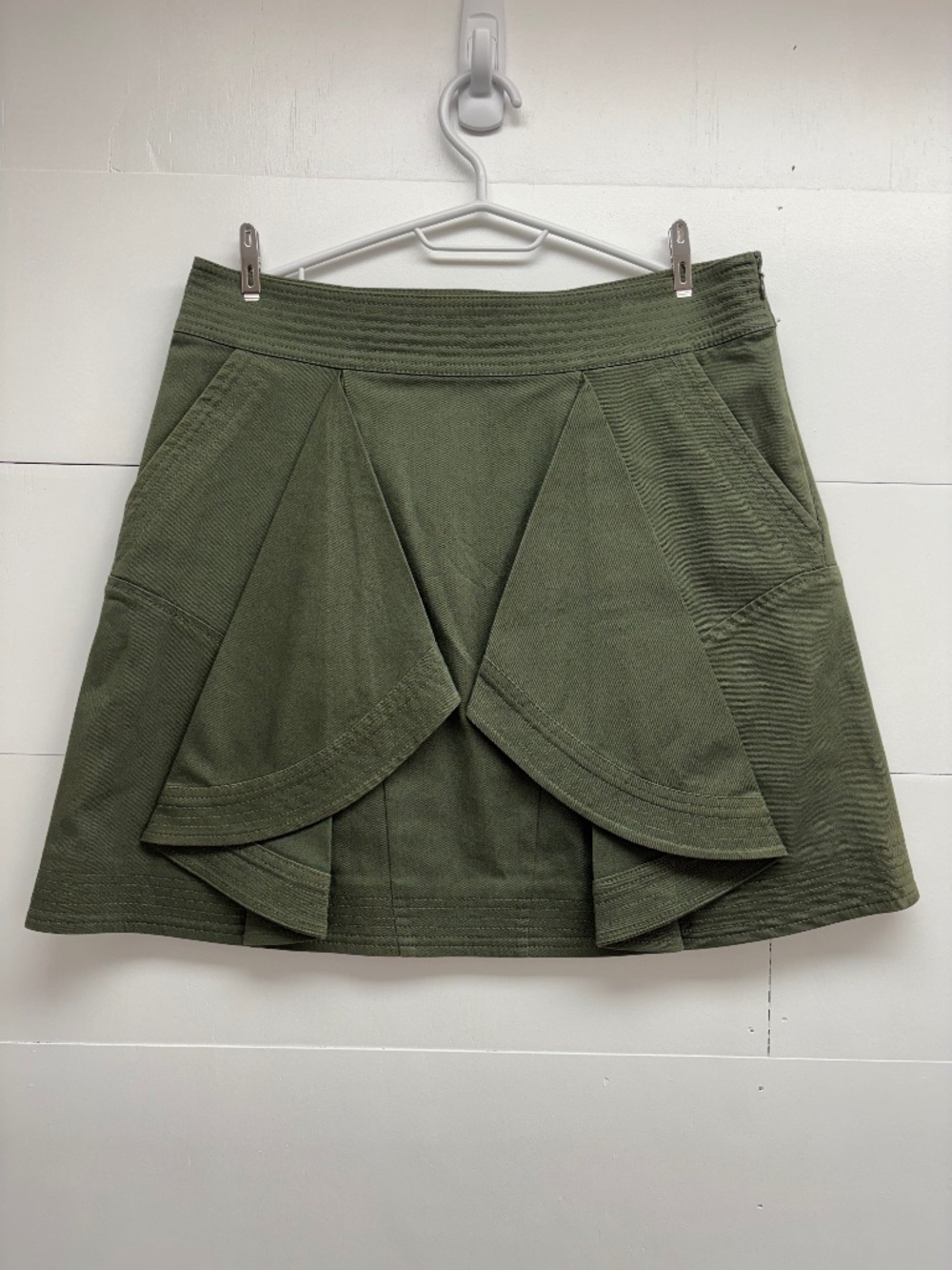 Tanya Taylor Tomi Green Mini Skirt Cotton Twill Flared Pleated Structured size 6